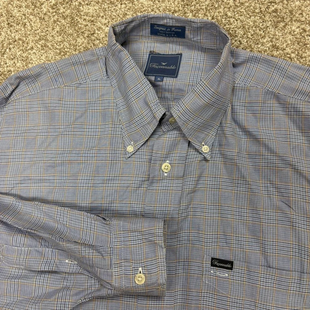 Vintage Faconnable Button Down Shirt Mens XL Glen Plaid Long Sleeve USA Made
